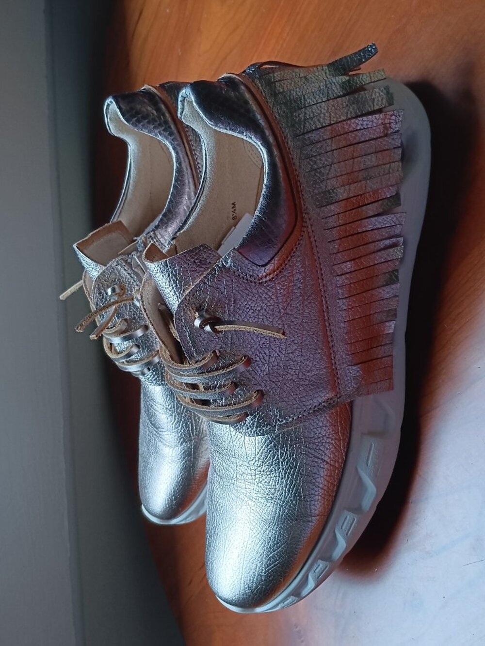 Gold Leather Fringe Sporty Sneakers by Vaneli Size 8 1/2M